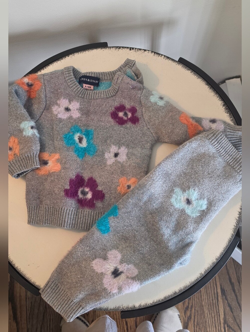 Andy & Evan Gray Floral Sweater and Pants Set